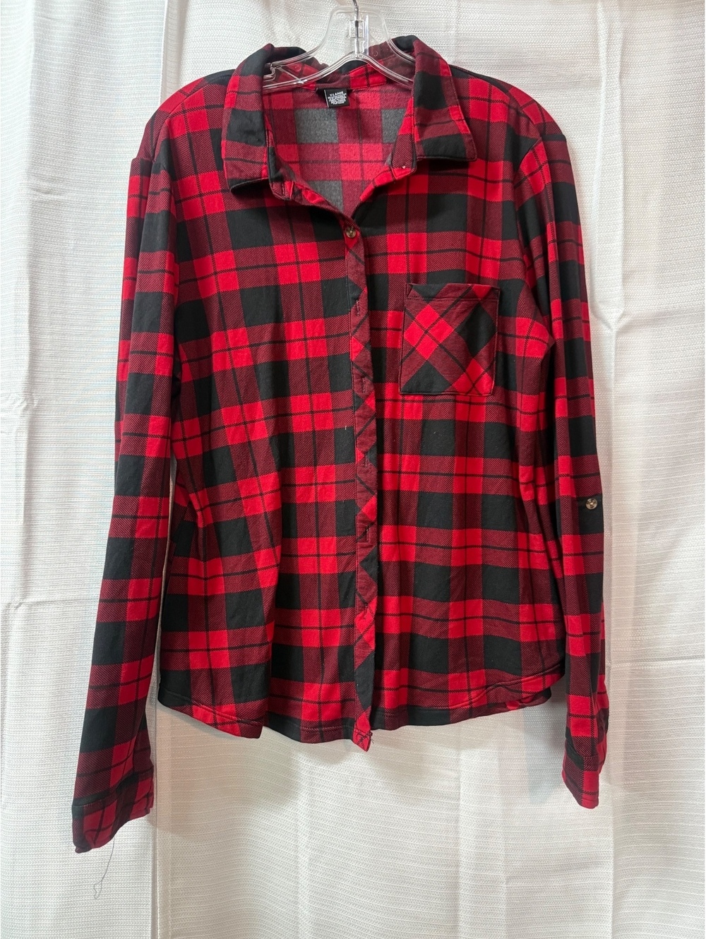 rue21 Women's Red and Black Plaid Button-Up Shirt XL
